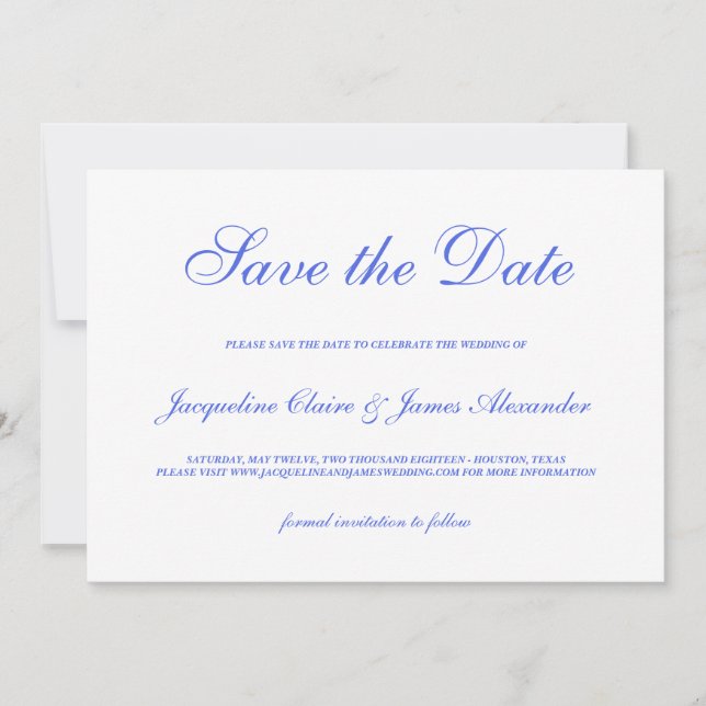 Save The Date Bleu classique Mariage de script floral Enregistre (Devant)