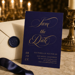 Save The Date Bleu Cobalt Élégant Mariage Romantique