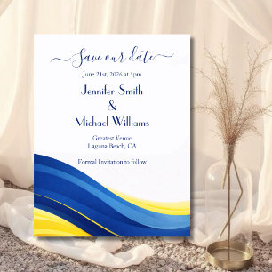 Save The Date Bleu Cobalt et Jaune Citron