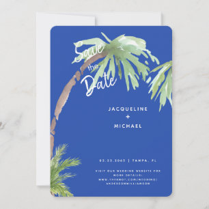 Save The Date Bleu de Cobalt moderne arrondi Tropical