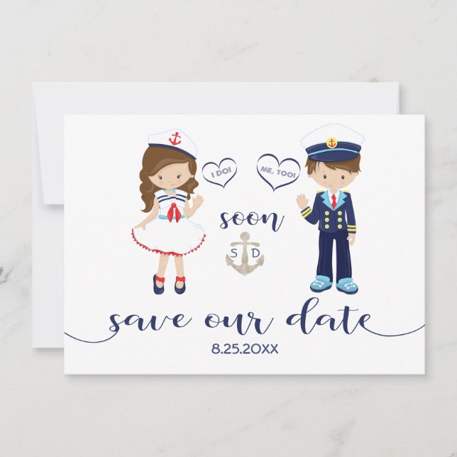 Save The Date Bleu de la marine nautique Argent Enregistrer la d (Devant)