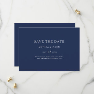 Save The Date Bleu de marine minimaliste classique   Argent hori