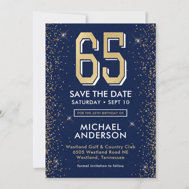 Save The Date Bleu de marine moderne 65e anniversaire (Devant)
