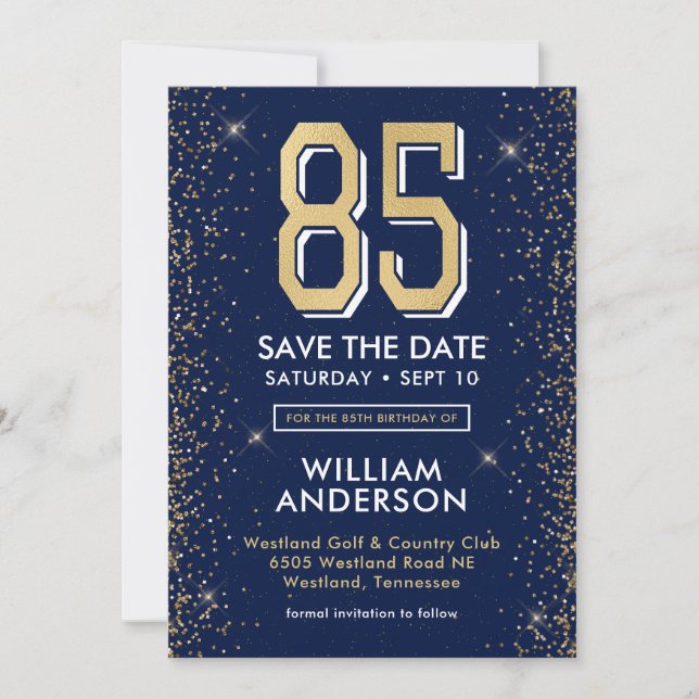 Save The Date Bleu de marine moderne 85e anniversaire (Devant)