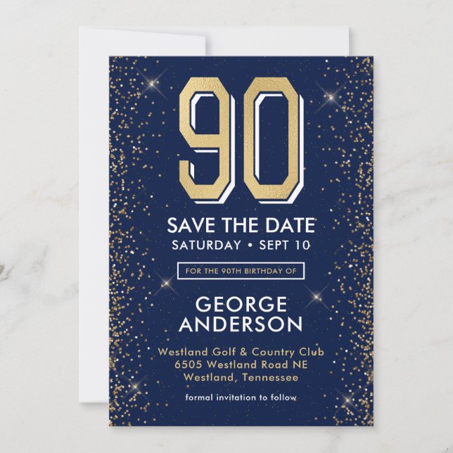 Save The Date Bleu de marine moderne 90e anniversaire (Devant)