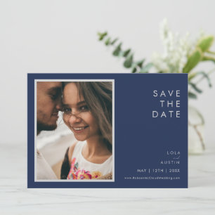 Save The Date Bleu de marine moderne   Silver Police Photo Horiz