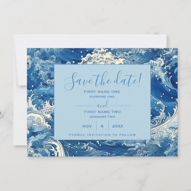 Save The Date Bleu des vagues de l'océan été (Devant)
