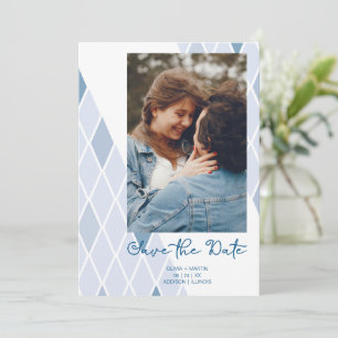 Save The Date Bleu Elegant Abstrait Photo Mariage sophistiqué 