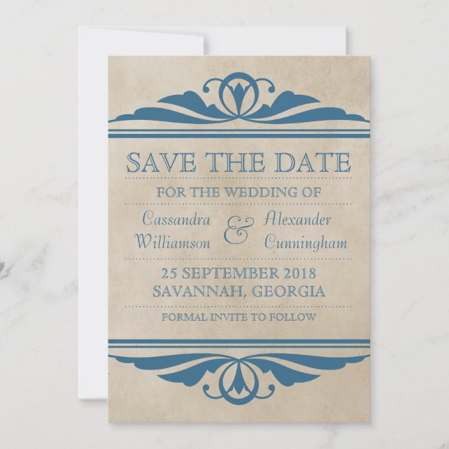 Save The Date Bleu Elegant Déco Enregistrer l'Invitation de date (Devant)