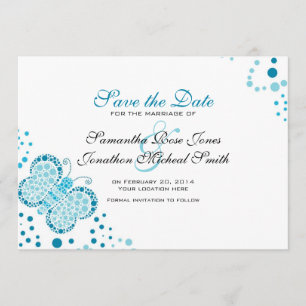 Save The Date Bleu et blanc papillon Pointillisme Enregistrer la