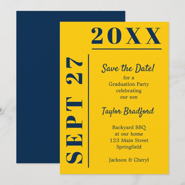 Save The Date Bleu et jaune (Devant / Derrière)