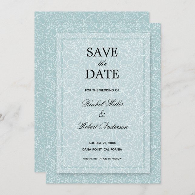 Save The Date Bleu floral Dusty (Devant / Derrière)