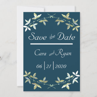 Save The Date Bleu Floral Élégant Simple Chic Mariage élégant
