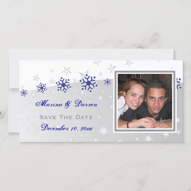 Save The Date Bleu, gris argenté mariage flocon de neige Enregis (Devant)
