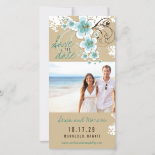 Save The Date Bleu Hibiscus Mariage Tropical Photo Enregistrer L