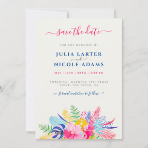 Save The Date Bleu marine Rose sauvage Forêt tropicale Émeraude