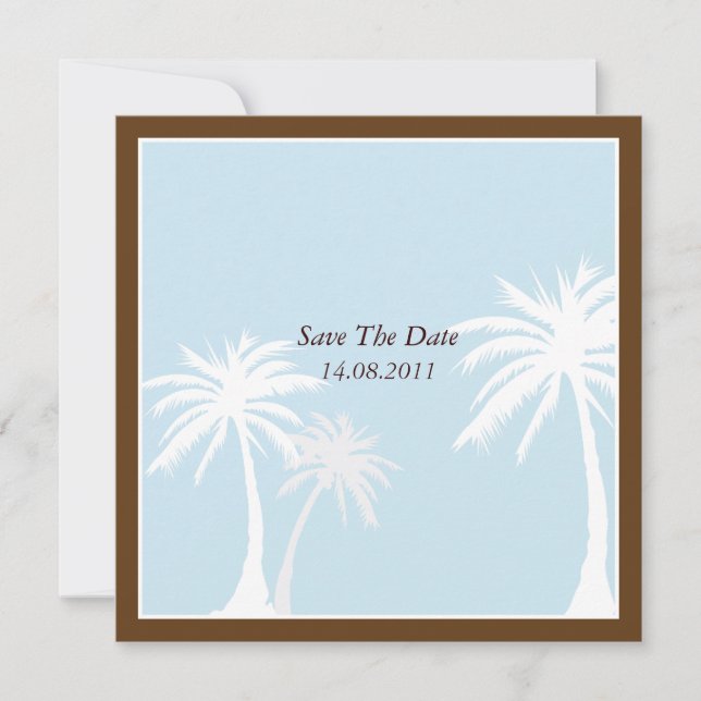 Save The Date Bleu / marron Palm Tree Mariage Enregistrer la dat (Devant)