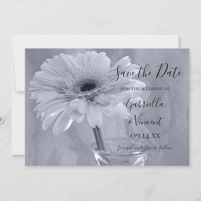 Save The Date Bleu pâle teinté mariage de marguerite Enregistrer (Devant)
