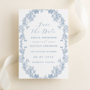 Save The Date Bleu Poussiéreux Élégant Mariage Vintage Enregistr