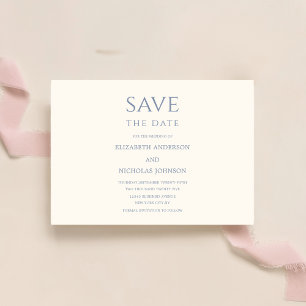 Save The Date bleu poussiéreux et crème typographie classique ma