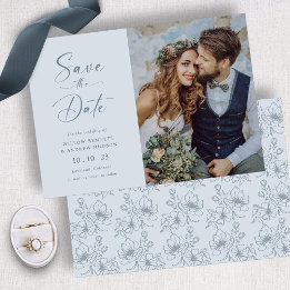 Save The Date Bleu Poussiéreux Floral