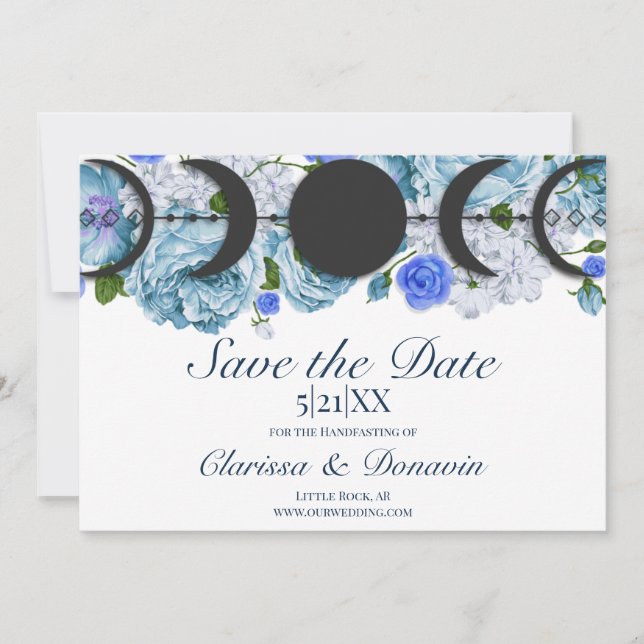 Save The Date Bleu Rose Lune Phase Wiccan Handfasting (Devant)