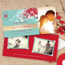 Bleu Rouge Zen Bambou Feuille Photo Mariage chinoi