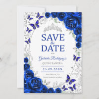 Bleu Royal Fleurs Argent Quinceanera