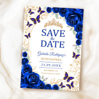 Bleu Royal Fleurs Or Quinceanera