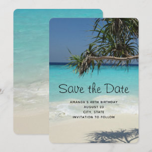 Save The Date Bleu Tropical Beach Scène Photo Anniversaire