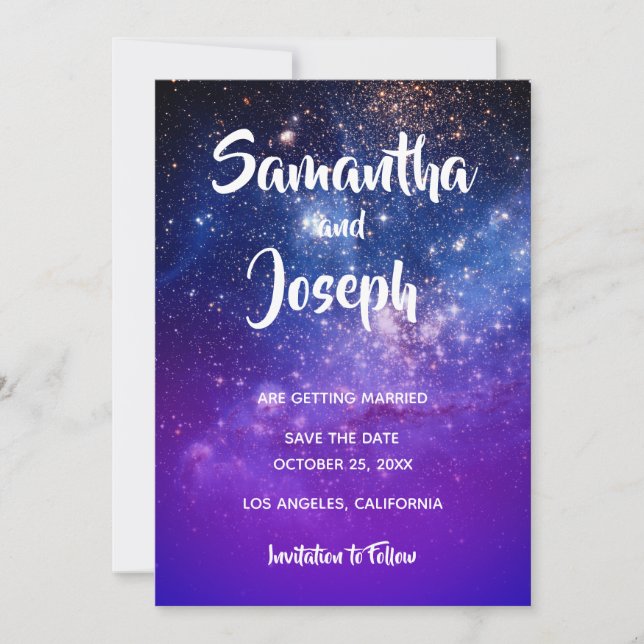 Save The Date Bleu Violet Ombre photo cosmique (Devant)