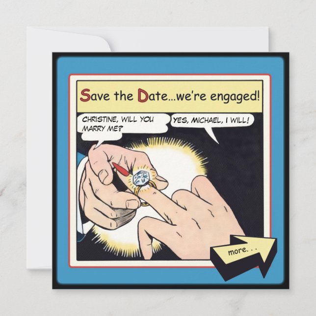 Save The Date Bling style bande dessinée Enregistrer la date Ble (Devant)