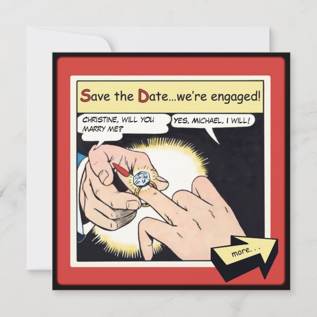 Save The Date Bling style bande dessinée Enregistrer la date rou (Devant)