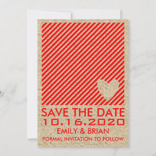 Save The Date Blocage à coeur blanc rouge rayé enregistrer les c