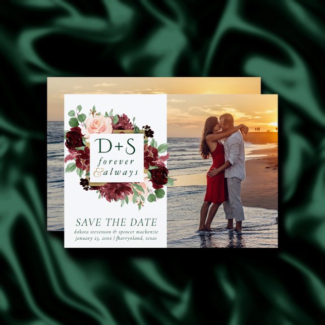 Save The Date Blooms rustiques | Terracotta et Marsala Red 2 Pho (Créateur téléchargé)