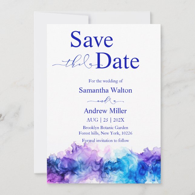 Save The Date Blue and Purple Invitation (Front)