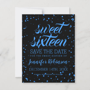 Save The Date Blue Black Sweet 16 Anniversaire Date de sauvegard