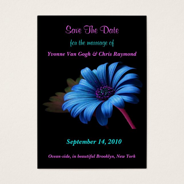Save The Date Blue Bright Yellow Daisy (Front)