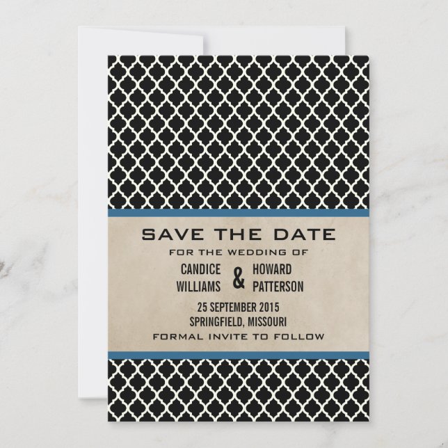 Save The Date Blue Chic Quatrefoil Enregistrer la date Invitatio (Devant)