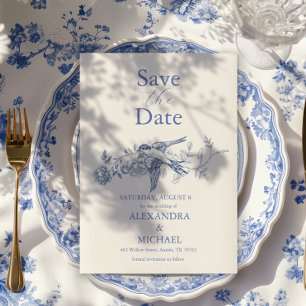Save The Date Blue Chinoiserie Floral Botanique Mariage