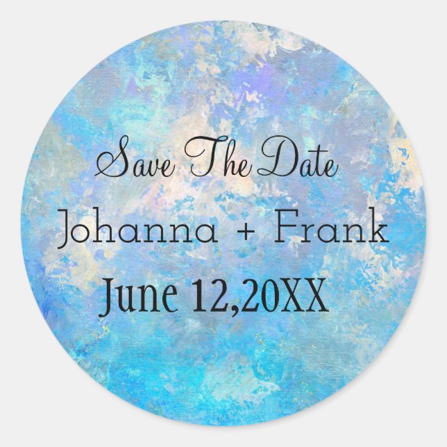 Save The Date Blue Classic Round Sticker (Front)
