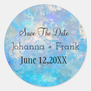 Save The Date Blue Classic Round Sticker