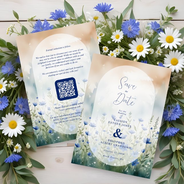 Save The Date Blue Delicate Romantic Wildflowers Field Wedding (Blue Delicate Romantic Wildflowers Field Wedding Save the Dates Cards. )