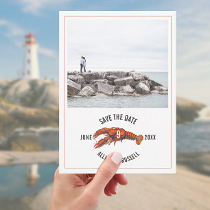 Save The Date Blue En vichy Homard Rustique Mariage Photo