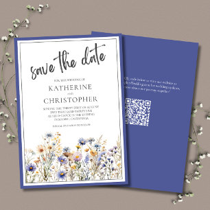 Save The Date Blue Fleur sauvage Floral Moderne Mariage élégant
