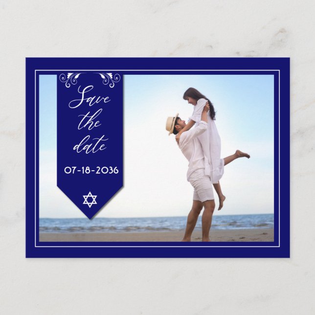 Save The Date Blue Frame Announcement Postcard (Front)