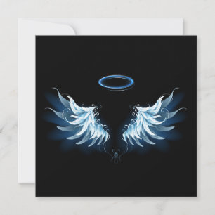 Save The Date Blue Glowing Angel Wings on black background