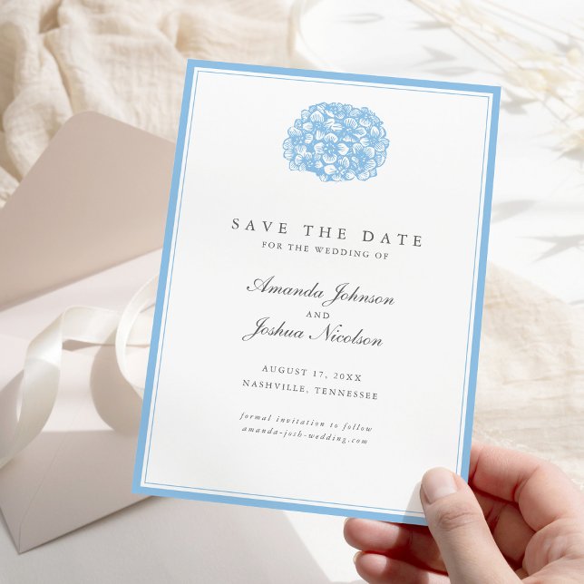 Save The Date Blue Hydrangea Enregistrer la date (Créateur téléchargé)
