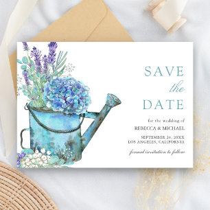 Save The Date Blue Hydrangea et Lavender Floral Mariage