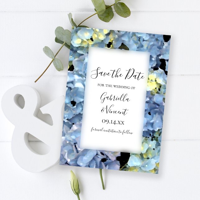 Save The Date Blue Hydrangea Floral Wedding Enregistrer la date (Créateur téléchargé)